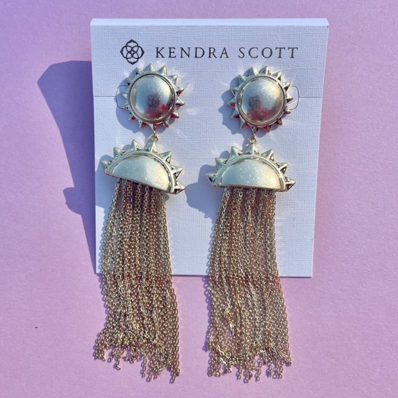 NWT Kendra Scott 14K Gold Plated Sun Earrings with Chain Tassles - Picture 4 of 14